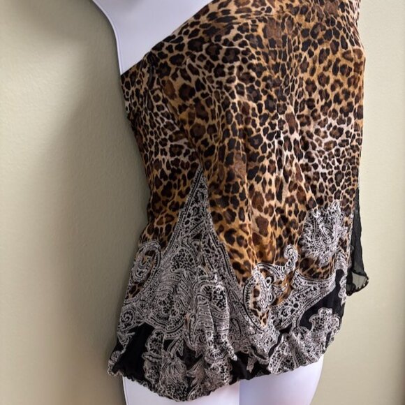 CACHE Womens Silk Animal Print Top Size L Leopard Paisley Beaded Mob Wife Chic - Picture 3 of 14